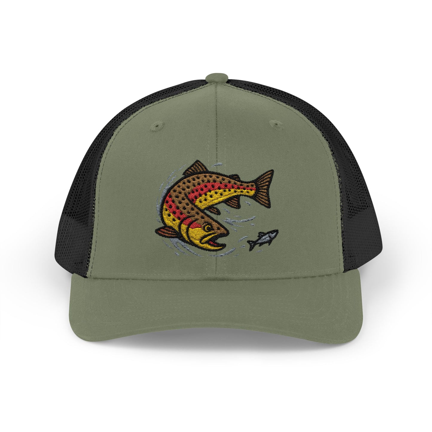Rainbow trout snapback trucker hat
