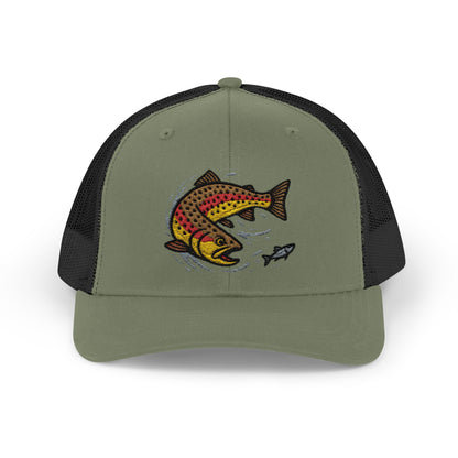 Rainbow trout snapback trucker hat