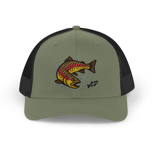 Rainbow trout snapback trucker hat