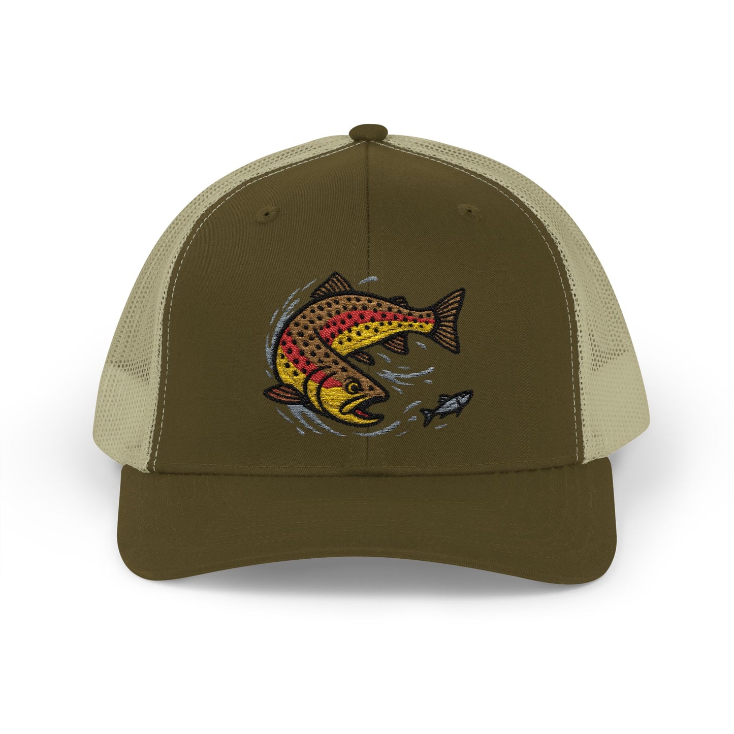 Rainbow trout snapback trucker hat