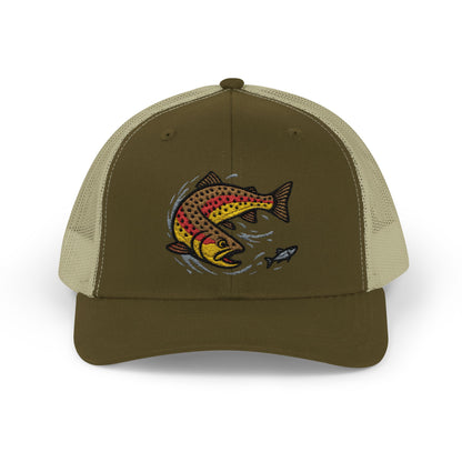 Rainbow trout snapback trucker hat