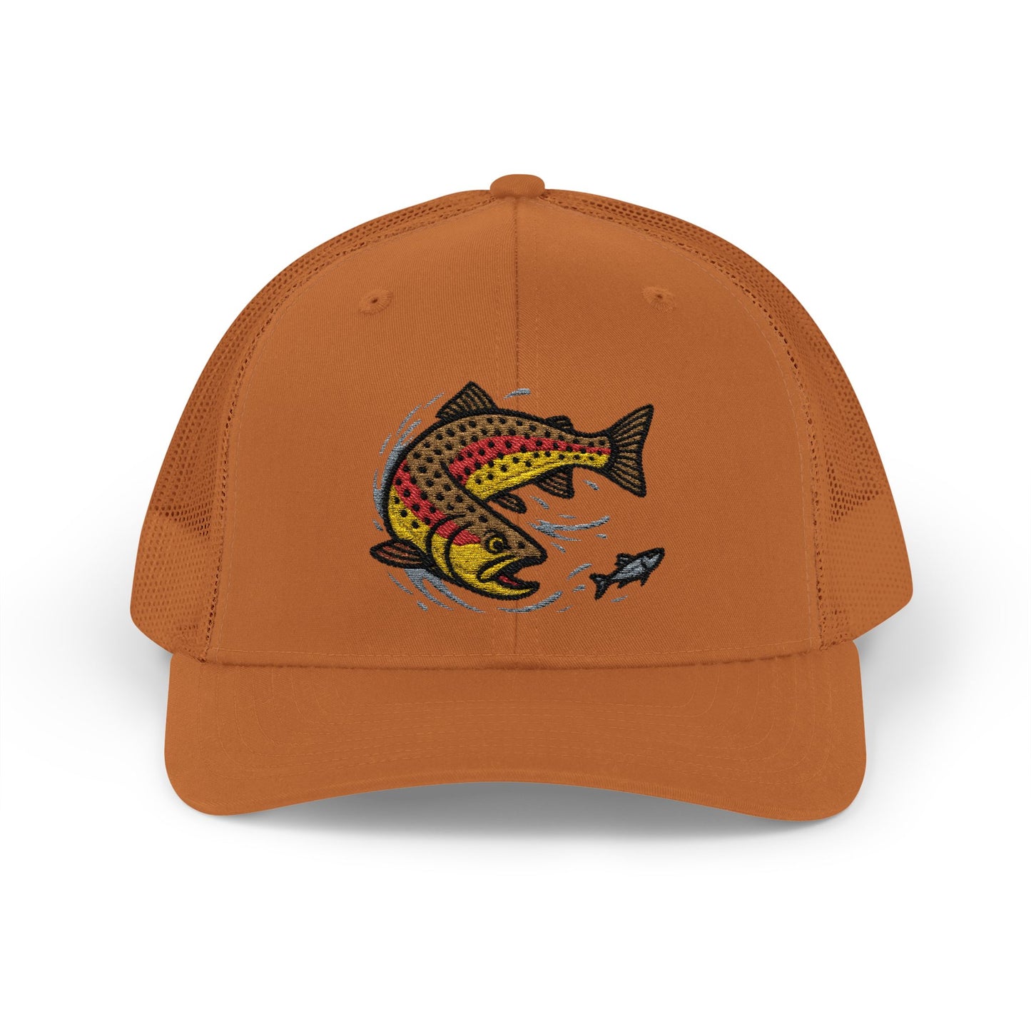 Rainbow trout snapback trucker hat